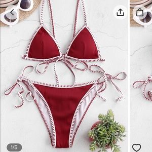 ISO ZAFUL Whip Ribbed Tie String Bikini Red Whine